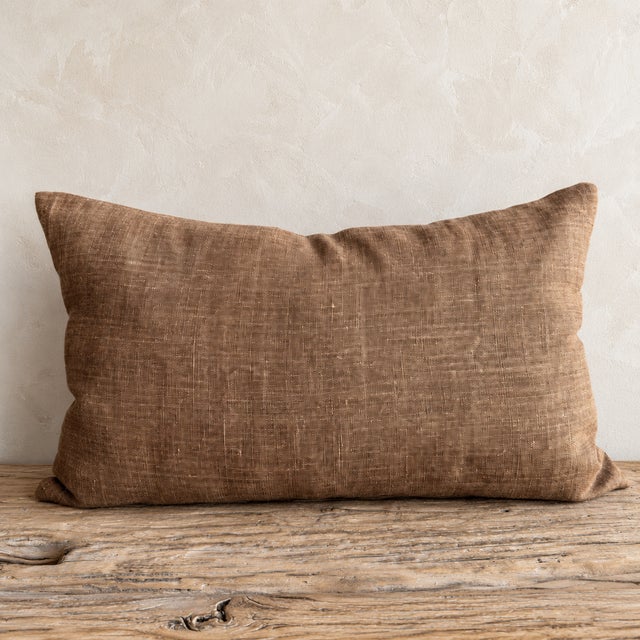 Metal Luxurious Belgian Linen Pillow by Bloom Home, Bois Color, 15x25" For Sale - Image 7 of 7
