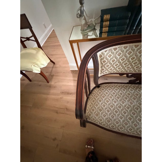 Vintage Victorian-Style Mahogany Upholstered Settee For Sale - Image 9 of 11