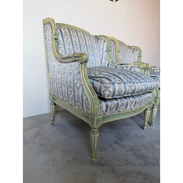 1970s Pair of French Louis XVI Style Carved Wood Armchairs For Sale - Image 15 of 18