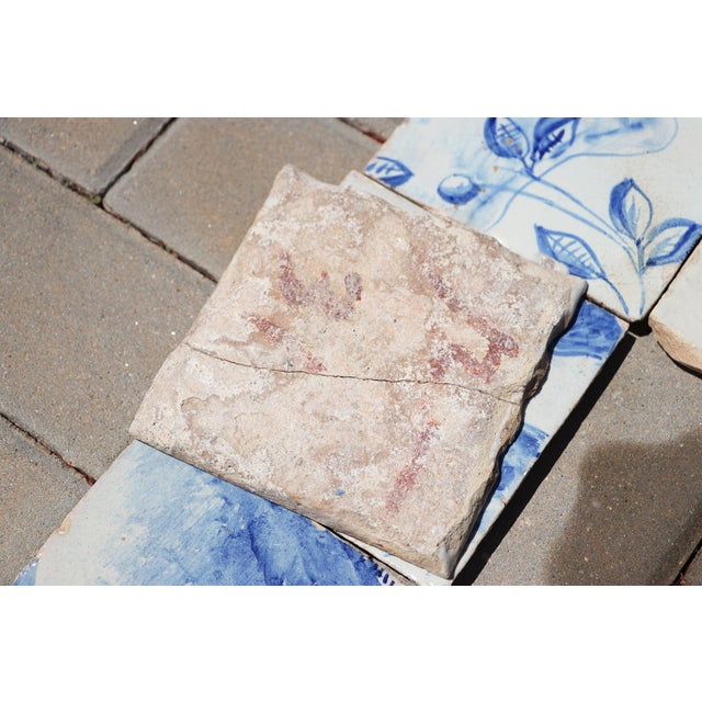 18th Century Portuguese Hand-Painted Landscape Tiles Featuring Botanical Motifs in Cobalt Blue & White, Set of 6 For Sale - Image 6 of 6