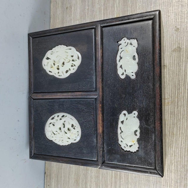 Chinese Rosewood Box Inlaid With White Jade Plaques For Sale In Los Angeles - Image 6 of 9