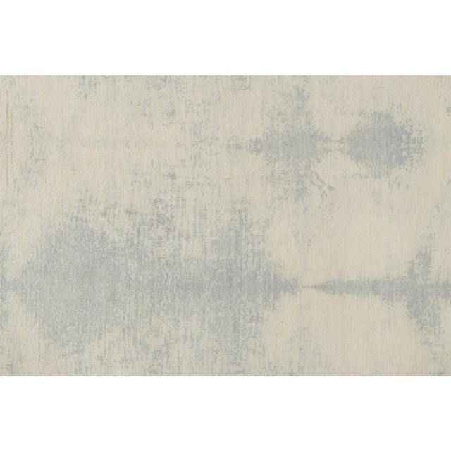 Textile Rug & Kilim’s Geometric Ivory Blue Wool and Silk Runner For Sale - Image 7 of 9