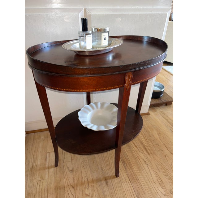 Mersman Mid 20th Century Mersman Tiered Mahogany Inlay Oval Side Table - Mersman 7367 For Sale - Image 4 of 10