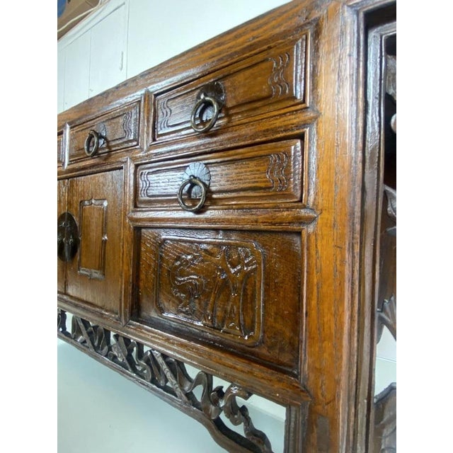 Wood Antique Chinese Elmwood Altar Coffer with Foliage-Carved Spandrels For Sale - Image 7 of 18