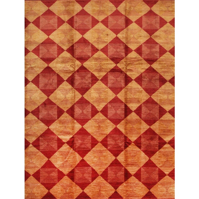 9x12 Opulent Classic Coral Diamond Contemporary Handknotted Afghan Wool Rug For Sale In New York - Image 6 of 7