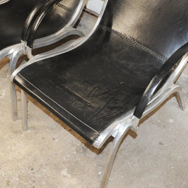 Mid-Century Modern Leather and Aluminium Lounge Chairs by Rudolf Szedleczky, 1970s, Set of 2 For Sale - Image 9 of 17