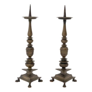 Italian Baroque Bronze Altar Candlesticks, C. 1600 For Sale