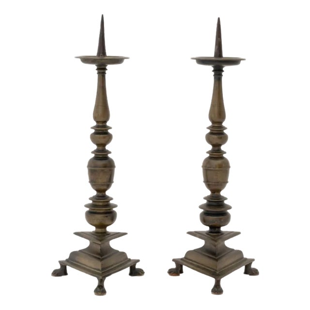 Italian Baroque Bronze Altar Candlesticks, C. 1600 For Sale