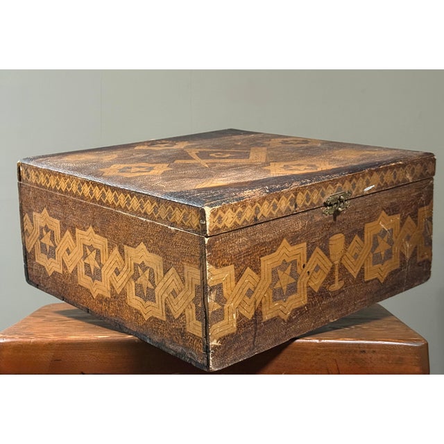 Antique Monumental Hand Carved Folk Art Masonic Stippled Box A monumental hand carved Masonic folk art box with stippled...