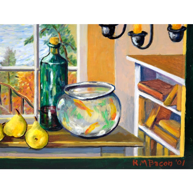 Paper Trompe l'Oeil Still Life and Landscape in Acrylic on Masonite by Richard M. Bacon For Sale - Image 7 of 9