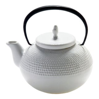 Mid Century Japanese Ceramic White Tea-Pot With Iron Handle For Sale