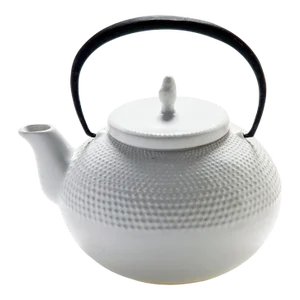 Mid Century Japanese Ceramic White Tea-Pot With Iron Handle