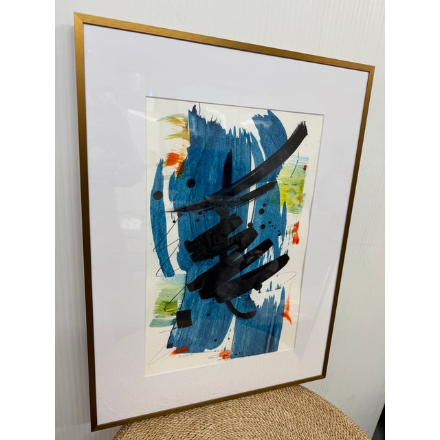 Abstract Isabel Wyatt Blue Swoosh Original Painting, Signed For Sale - Image 3 of 12