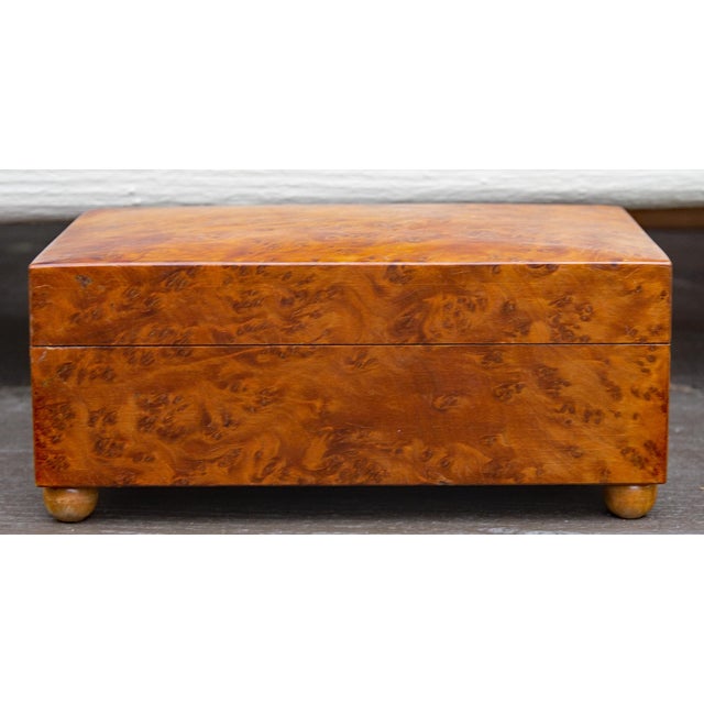 Russian burled olive wood music box. Swiss made. Mid 20th century.