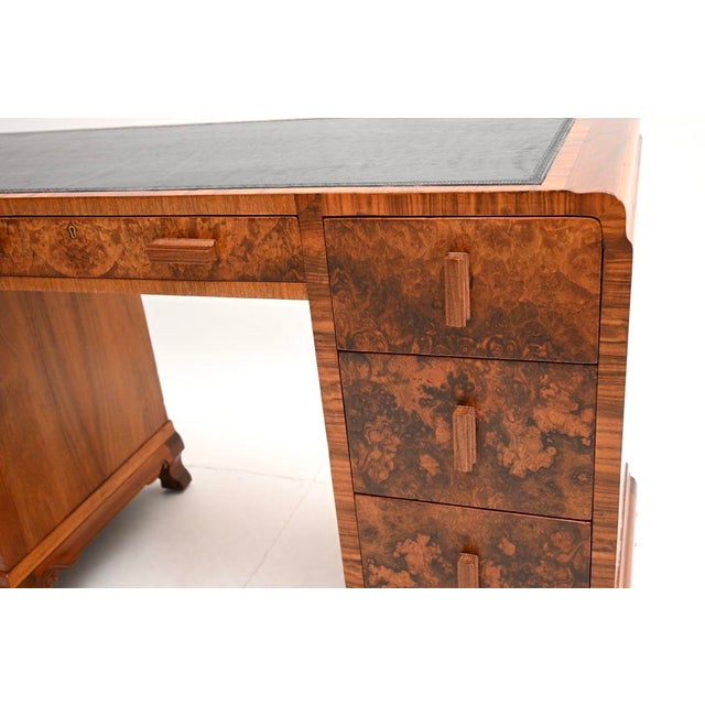 Art Deco Burr Walnut Desk with Leather Top, 1930 For Sale - Image 9 of 11