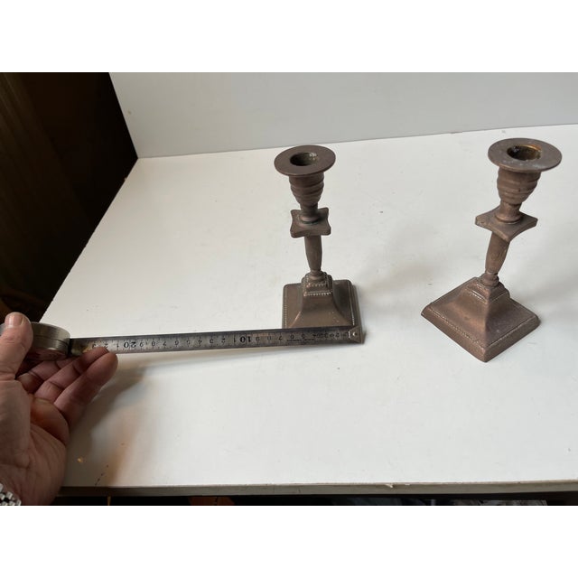 Metal Danish Bauhaus Candleholders in Patinated Bronze, 1940s, Set of 2 For Sale - Image 7 of 8