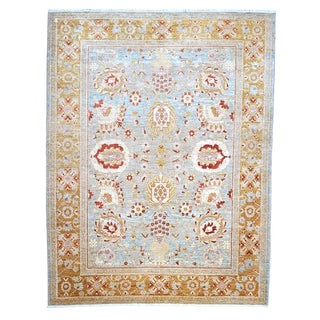 21st Century Afghan Oushak Wool 9x12 Blue & Gold Handmade Area Rug #1144045 For Sale