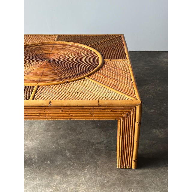1970s Sunburst Rattan Coffee Table, Attributed to Vivai Del Sud, Italy, 1970s For Sale - Image 5 of 17