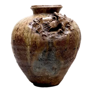Antique Japanese Tsubo Jar with High Relief Crab Design