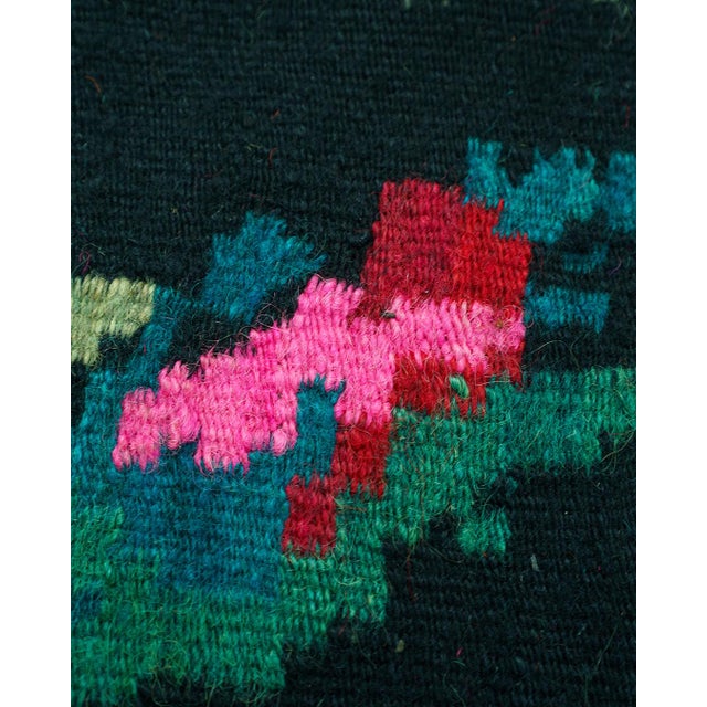 Oversized vintage 100% wool handwoven rug in a tapestry/flatweave (scoarță-style) construction, featuring a dramatic dark...