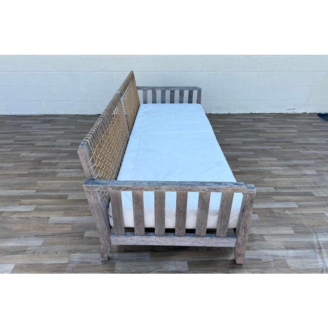 Henry Hall Serene Collection Outdoor Teak Daybed Sofa With Woven Waprolace Back | Premium Patio Lounge For Sale - Image 10 of 18