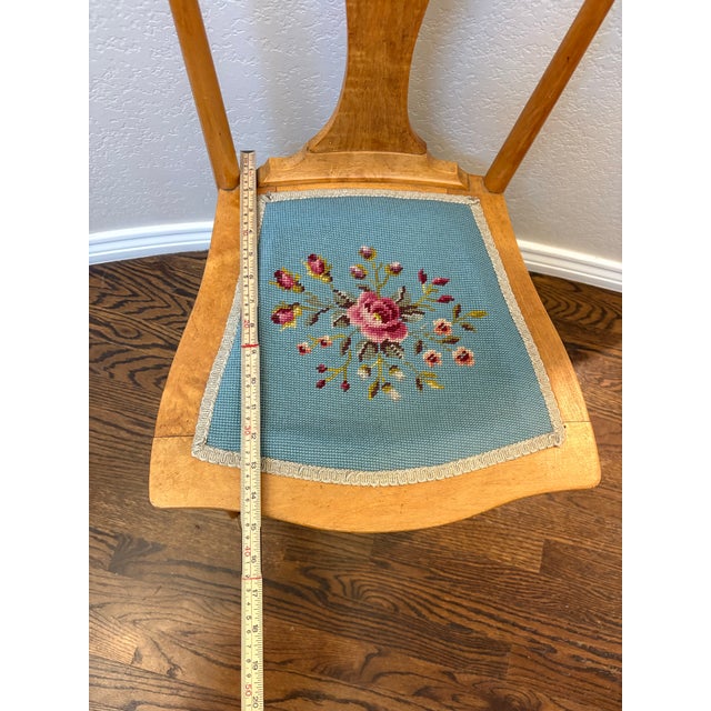 Antique Bird’s-Eye Maple Side Chair With Lyre Back & Hand Needlepoint Floral Seat, C. 1900 For Sale - Image 4 of 10
