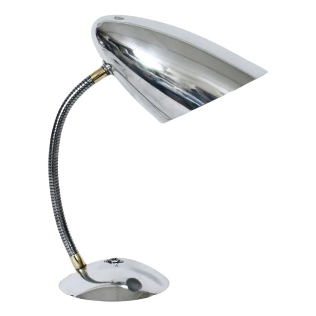 Kurt Versen Style Polished Aluminum Cone Shade Gooseneck Desk Lamp, C. 1950 For Sale