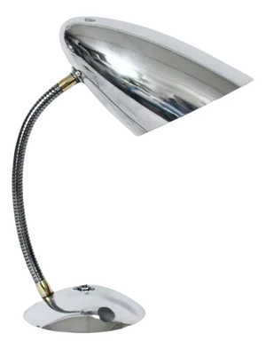 Kurt Versen Style Polished Aluminum Cone Shade Gooseneck Desk Lamp, C. 1950