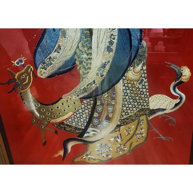 Glass Monumental Chinese 19th C Art Framed Silk Embroidery Qing Dynasty For Sale - Image 7 of 15