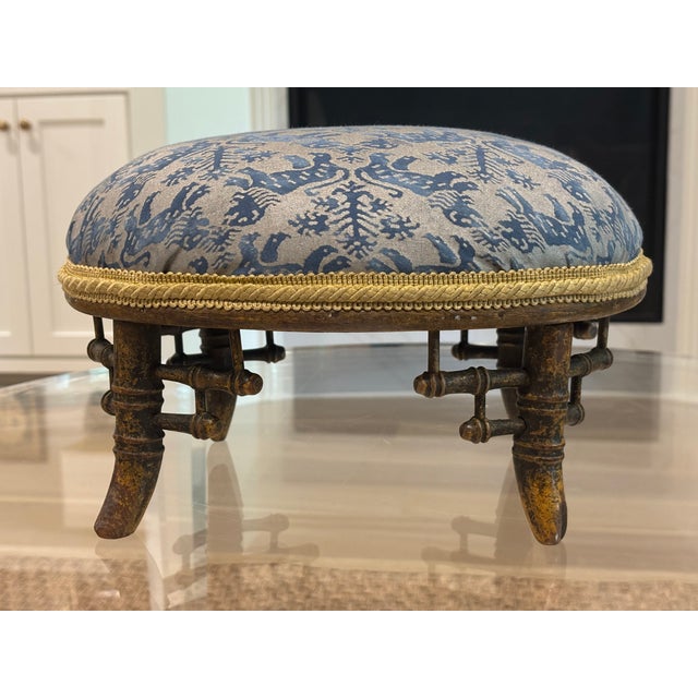 Blue Petite 19th Century Chinoiserie Style Faux Bamboo Footstool For Sale - Image 8 of 16