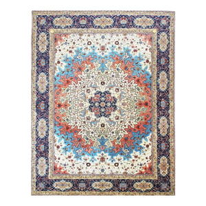 Vintage Persian Tabriz Wool 10X13 Ivory, Blue & Salmon Handmade Area Rug #9902352