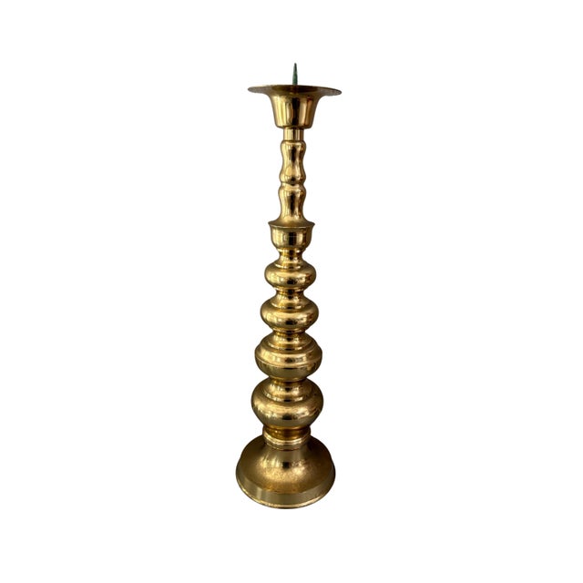 Metal Floor Pricket Candlestick 22" Tall Brass 1960s Era Sculptural, Ornate Mid-Century Modern For Sale - Image 7 of 7