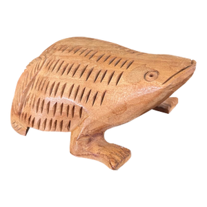 Hand-Carved Mid-20th Century Wooden Frog Sculpture With Incised Detailing