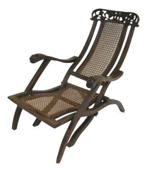 Indo-Portuguese Carved Folding Cane Chair
