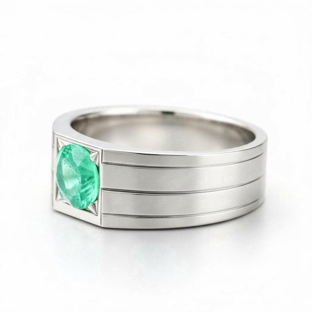 Emerald Solitaire Ring for Men Silver, Gold, Size 10 For Sale - Image 4 of 5