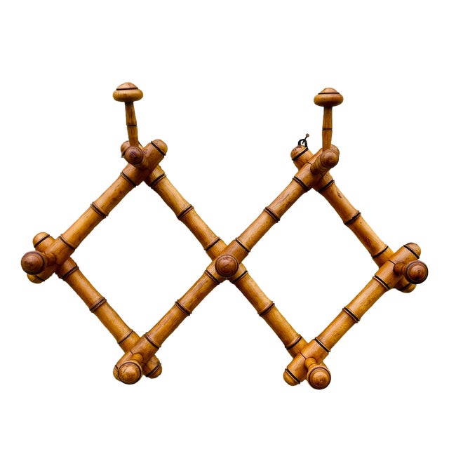 Wall-Mounted Turned Wood Folding Coat Rack, 1920s For Sale