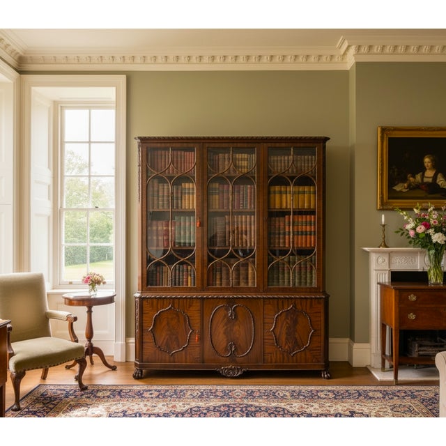 A lovely mahogany Chippendale style bookcase by Hille of London. Well constructed in solid mahogany with attractive flame...