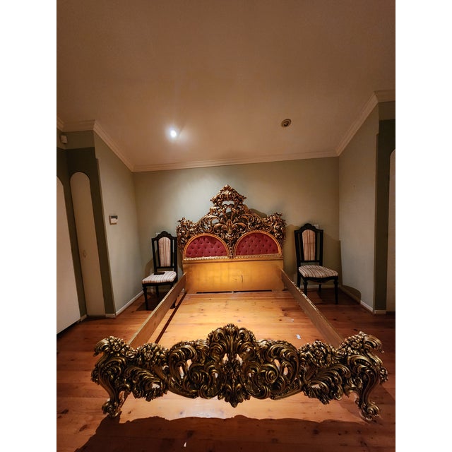 Metal Late 20th Century Italian Hand-Carved Gilt Bed | Baroque / Rococo Style For Sale - Image 7 of 16