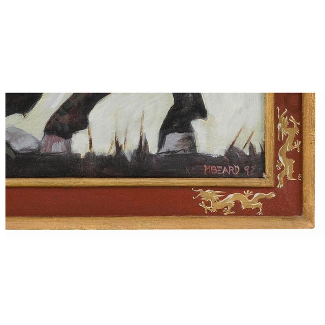 Contemporary Mark Beard, New York/Utah, B. 1956, a Semi-Nude Woman on the Back of a Bull., Oil on Board, 24" X 36". Framed 33.5" X 41" For Sale - Image 3 of 3
