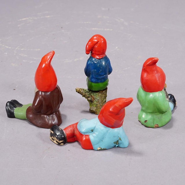 Figurative Lot of Four Tiny Terracotta Garden Gnomes, Germany Ca. 1950s For Sale - Image 3 of 7