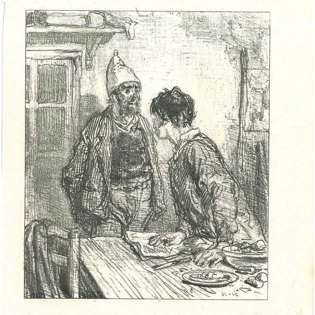Paul Gavarni, The Conversation Over the Table, Original Lithograph, 1881 For Sale