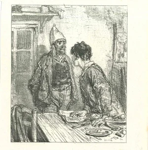 Paul Gavarni, The Conversation Over the Table, Original Lithograph, 1881