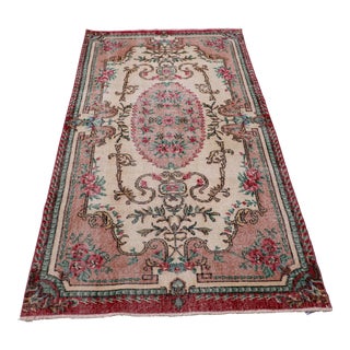 1960s Russian Baroque Style Hand Knotted Pink Sparta Rug For Sale