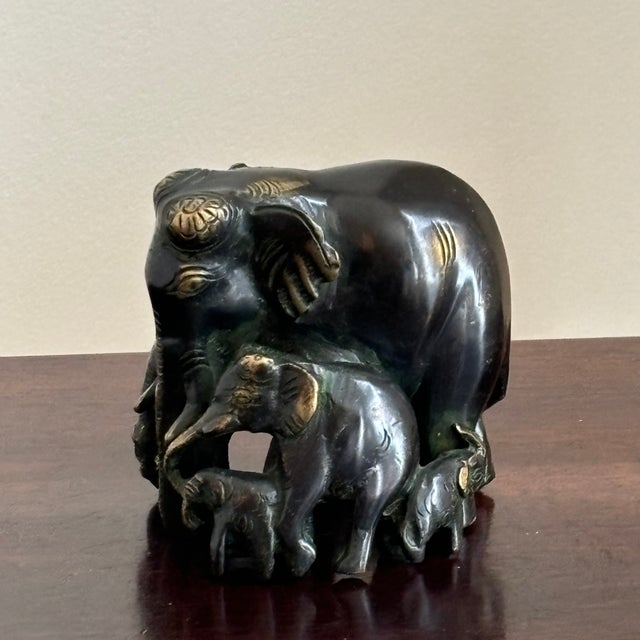 Metal Mid-20th Century Brass Elephant Figure W/ Calves For Sale - Image 7 of 12