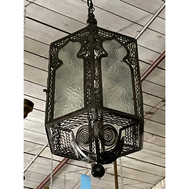Metal Antique Wrought Iron Ceiling Light - Parisian Art Deco Style For Sale - Image 7 of 7