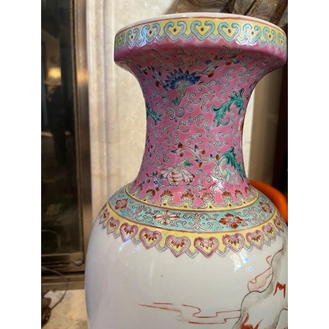 Ceramic Stunning Matched Pair of 20-Inch Chinese Famille Rose Porcelain Vases For Sale - Image 7 of 18