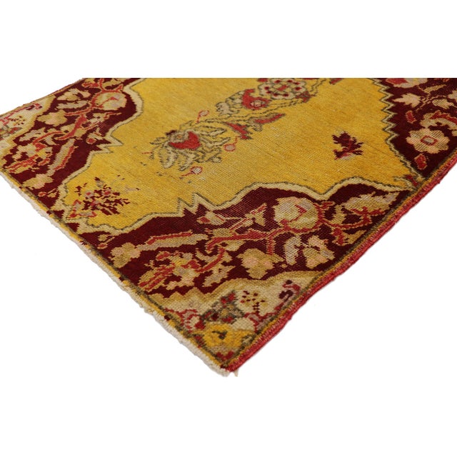 51818 Vintage Turkish Yastik Rug, 02'00 x 02'02. This hand-knotted wool vintage Turkish Yastik rug is a radiant example of...