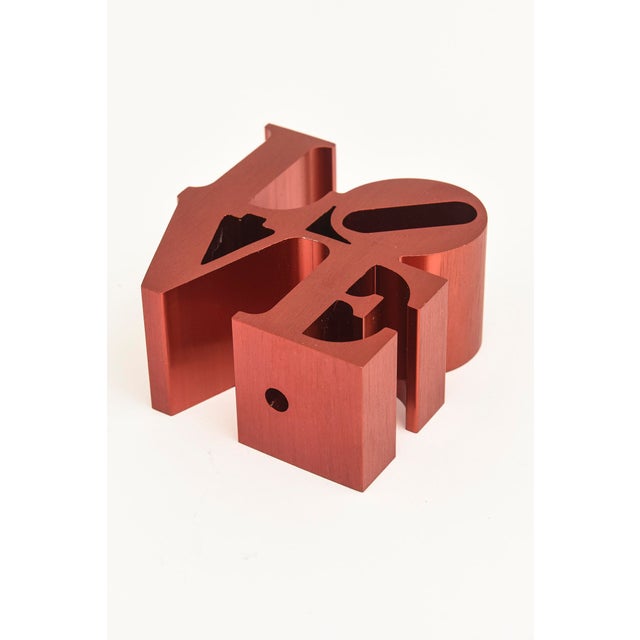 Robert Indiana Vintage Robert Indiana Red Love Sculpture Brushed Aluminum Paperweight/ Desk Accessory For Sale - Image 4 of 9