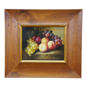 Late 20th Century Timeless Treasures M. Francis Still Life Grape Peach Plum Fruit Oil Painting 18"