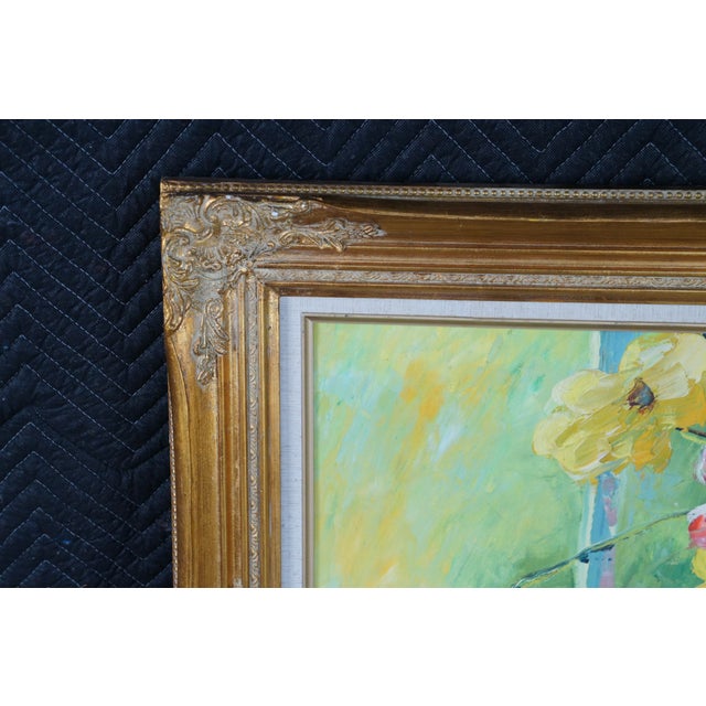 Textile 20th Century Still Life Oil Painting Flowers & Pears Framed For Sale - Image 7 of 12
